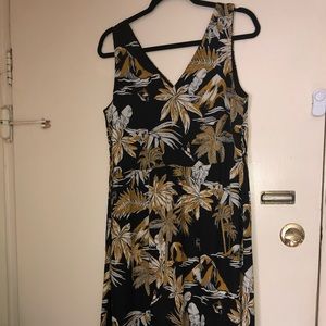 H&M black and gold print midi dress.